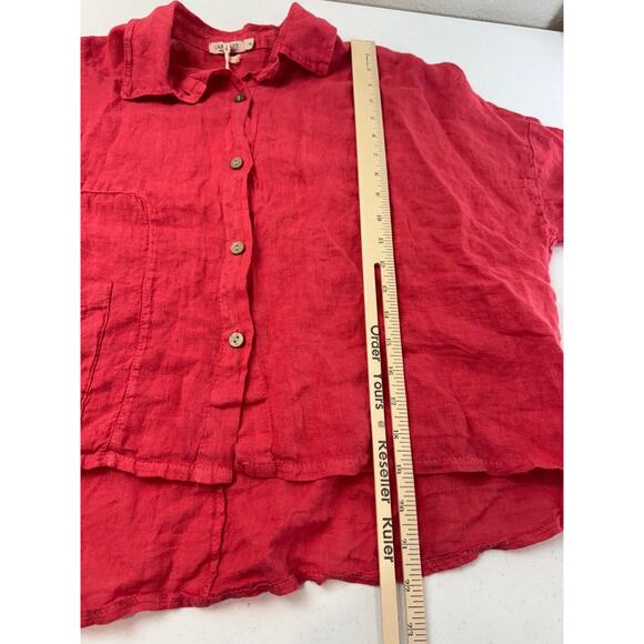 LAURA GOTTI Italian Red 100% Linen Button Down Short Sleeve Shirt S Oversized - Picture 7 of 12